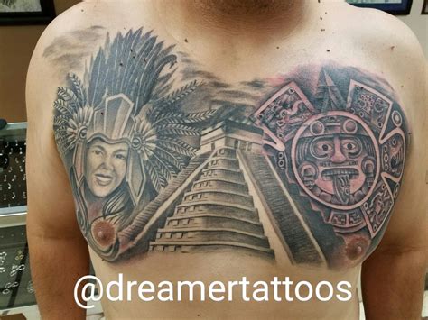 Aztec Portrait Pyramid Tattoo Chest Peice Pyramid Tattoo Aztec