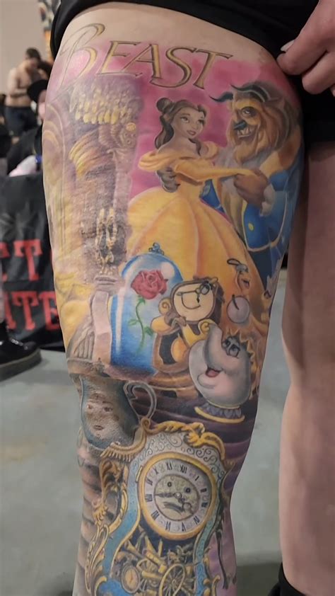 Beauty The Beast Thigh Piece By Halo Tattoonow Beauty The Beast Thigh Piece By Halo Tattoonow