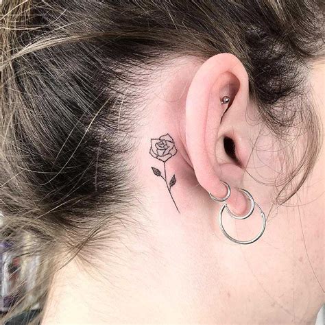 Behind Ear Rose Tattoos