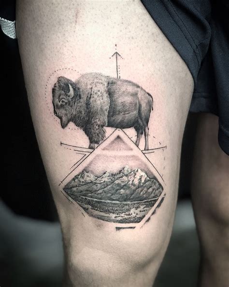 Bison And Mountain Cover Up Tattoo Design Bison And Mountain Cover Up Tattoo Design