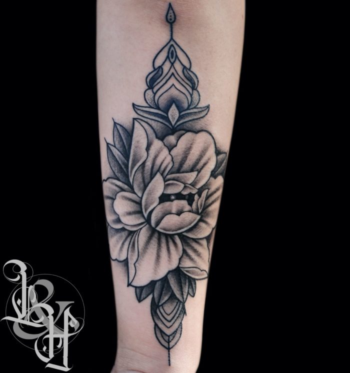 Black And Grey Neotraditional Flower Tattoo Love N Hate