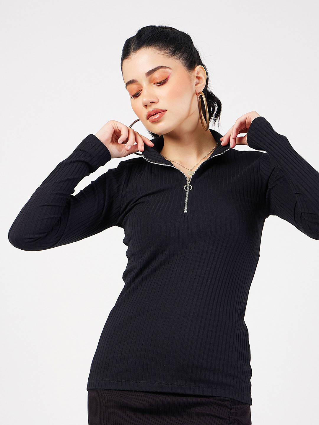 Buy Sassafras Black Ribbed High Neck Fitted Top Tops For Women 24956682 Myntra Buy Sassafras Black Ribbed High Neck Fitted Top Tops For Women 24956682 Myntra