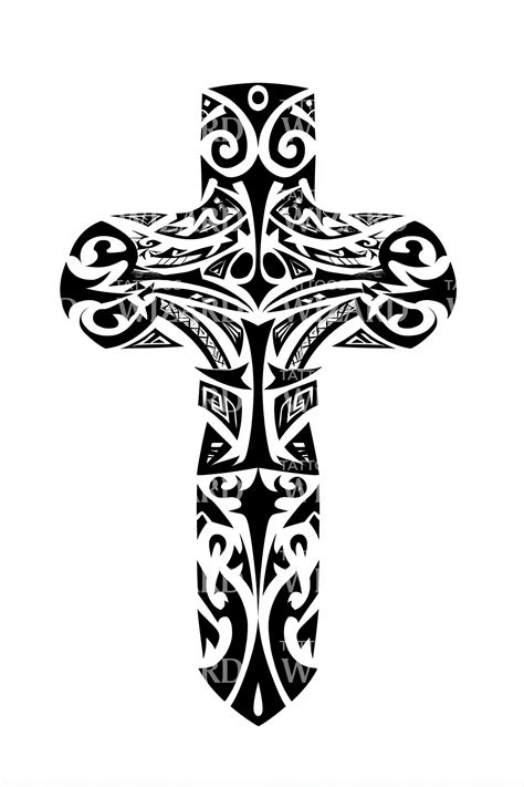 Carved Panel Tribal Cross Tattoo Design