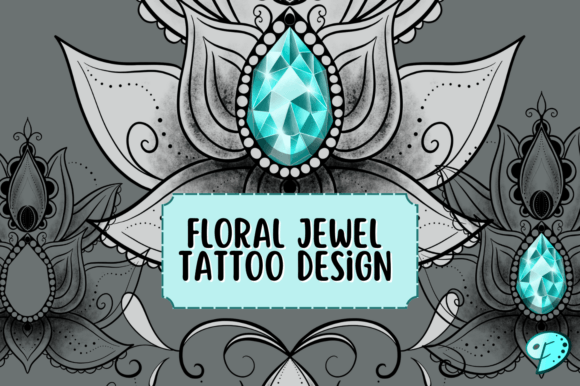 Floral Jewel Tattoo Design Graphic By Emily Designs Creative Fabrica
