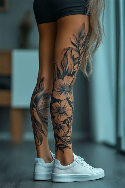 Floral Leg Sleeve Tattoo Bold Amp Beautiful Design Leg Tattoo Floral Leg Sleeve Tattoo Bold Amp Beautiful Design Leg Tattoo