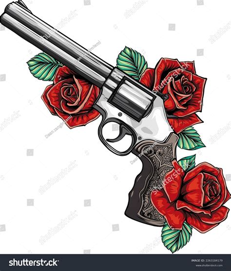 Gun Rose Colored Illustration Tattoo Design Stock Vector Royalty Free