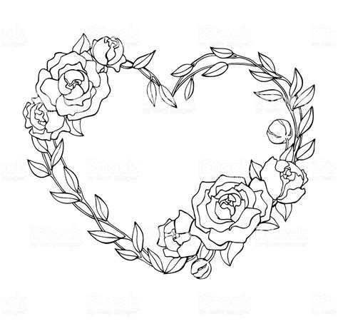 Heart Wrapped In A Rose Roses Drawing Flower Drawing Heart Coloring