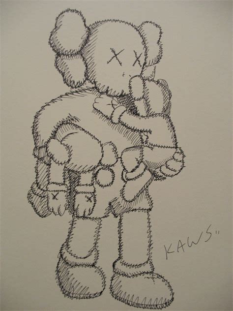 Kaws Companion Original Signed Drawing Painting Art Artwork Pop