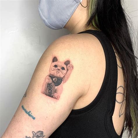 Micro Realistic Maneki Neko Tattoo Located On The Micro Realistic Maneki Neko Tattoo Located On The