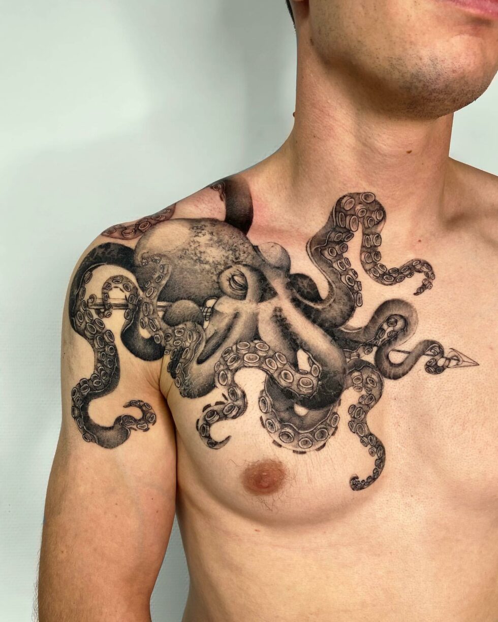 Octopus Womens Chest Tattoo