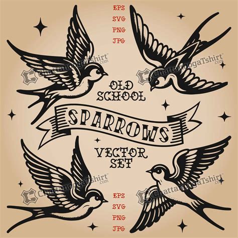 Old School Tattoo Sparrow Vector Set 4 Flash Designs Svg Eps Png Jpg Etsy Old School Tattoo Sparrow Vector Set 4 Flash Designs Svg Eps Png Jpg Etsy
