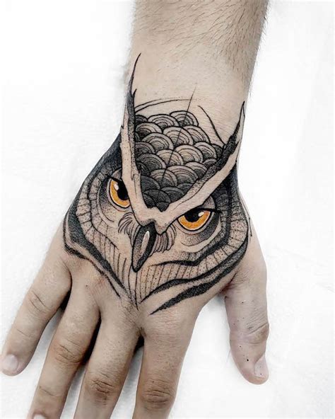 Owl Hand Tattoo