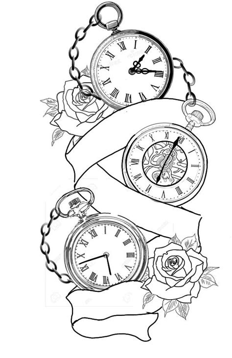 Pocket Watch Tattoo Stencil