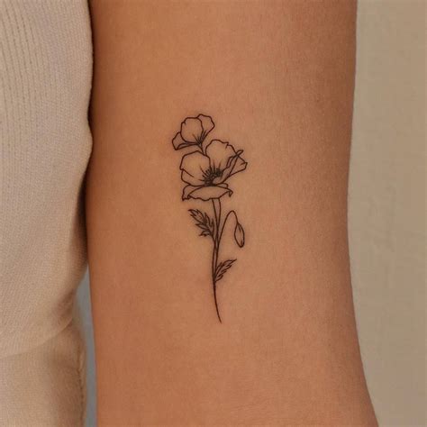 Poppy Flower Tattoo Located On The Bicep Fine Line Poppy Flower Tattoo Located On The Bicep Fine Line