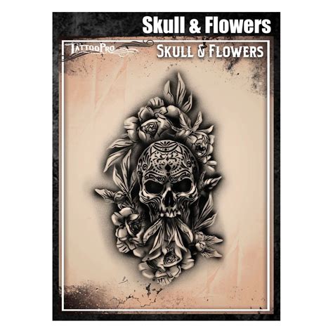 Skull Flowers Tattoo Pro Stencils