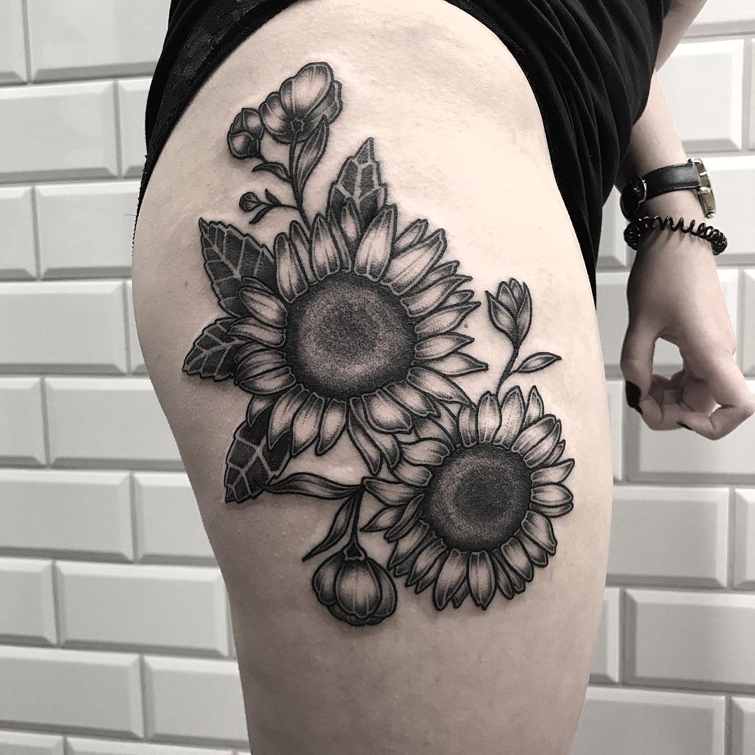 Sunflower Tattoo Thigh
