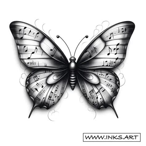 Tattoo Design Music Notes Shaped As Butterfly Style Realism