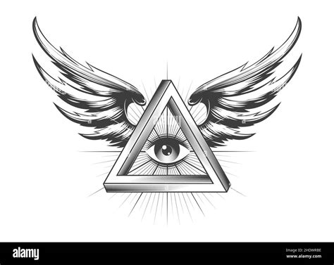 Tattoo Of Masonic All Seeing Eye Inside Triangle With Wings Isolated On