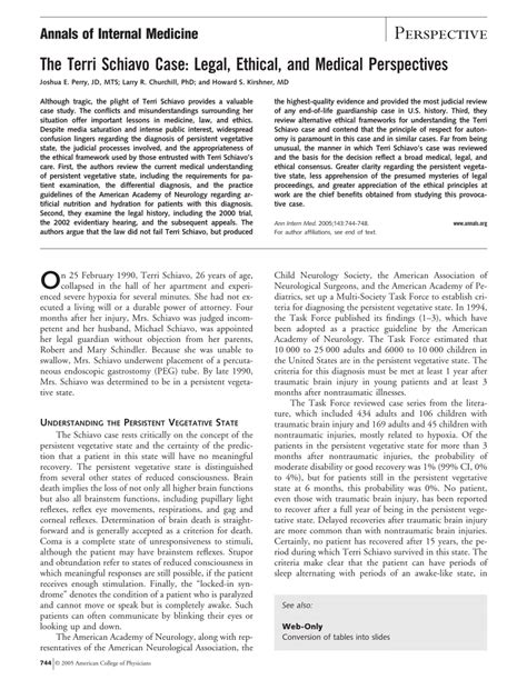 The Terri Schiavo Case Legal Ethical And Medical Perspectives Annals Of Internal Medicine