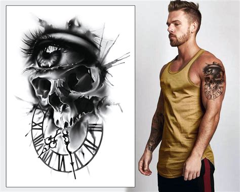 Time Of Death Temporary Tattoo Transfer Skull Clock Eye Black Waterproof Realistic Arm Leg Thigh Back Body Art Sticker Mens Womens Kids Etsy
