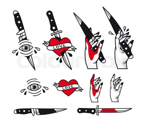 Traditional Knife Heart Tattoo Vector Traditional Tattoo Style Set Traditional Knife Heart Tattoo Vector Traditional Tattoo Style Set