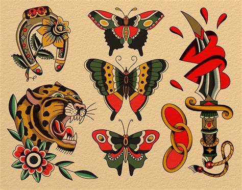 Traditional Tattoo Flash Sheet Traditional Tattoo Artwork